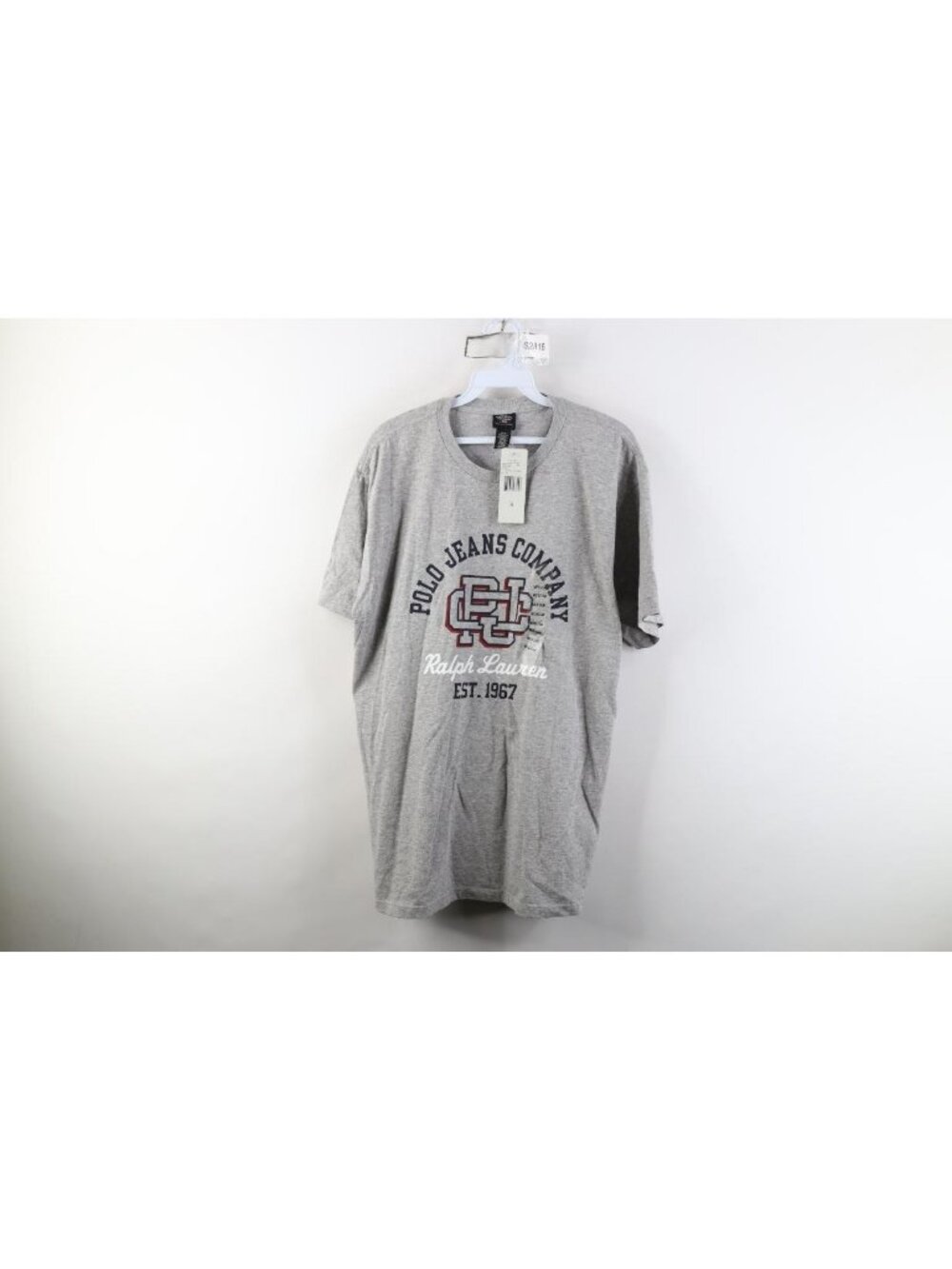 Deadstock Vintage 90s Ralph Lauren Mens Medium Spell Out T-Shirt Heather Gray